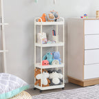 4-Tier Plastic Rolling Utility Cart with Handle, Hooks, Multi-Functional Storage Trolley for Office, Living Room, Kitchen, Movable Storage Organizer with Wheels