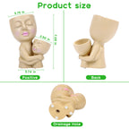 Double-Head Face Planter Pot for Mommy & Child - Resin Succulent Pot with Drainage Hole for Home