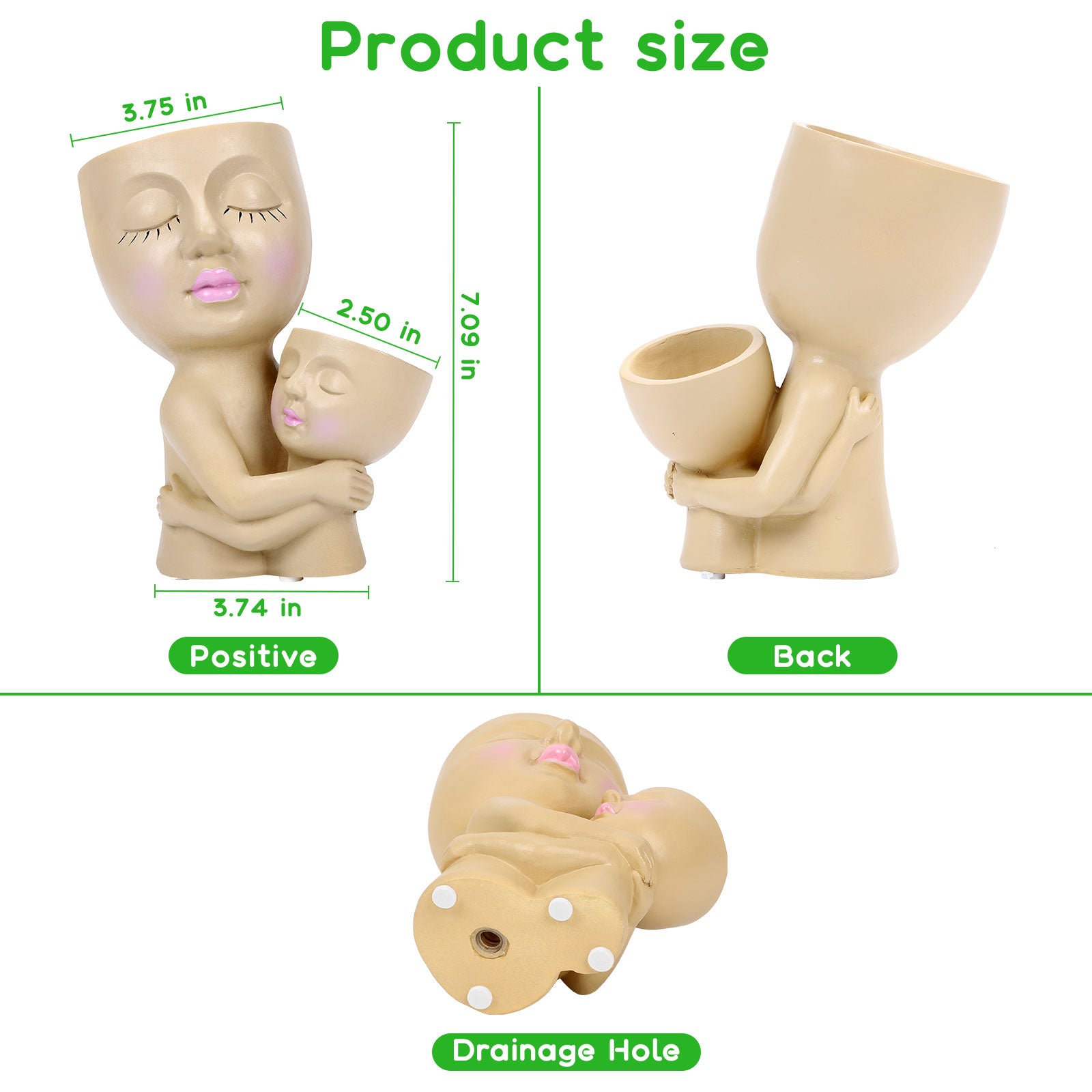 Double-Head Face Planter Pot for Mommy & Child - Resin Succulent Pot with Drainage Hole for Home