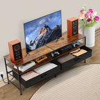 TV Cabinet. Suitable for TVs Up To 55 in. Entertainment Center, Industrial Media TV Cabinet Table. with Open Storage Shelves for Living Room, Bedroom TV Stand, Black