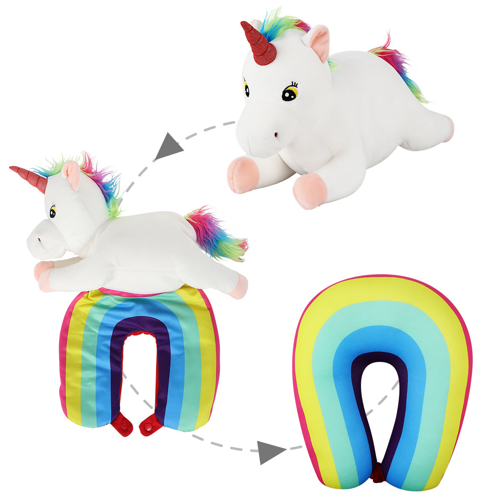 2-in-1 Deformable Sperm Whale Travel Neck Pillow, Pink, U-Shaped for Airplane & Car Support