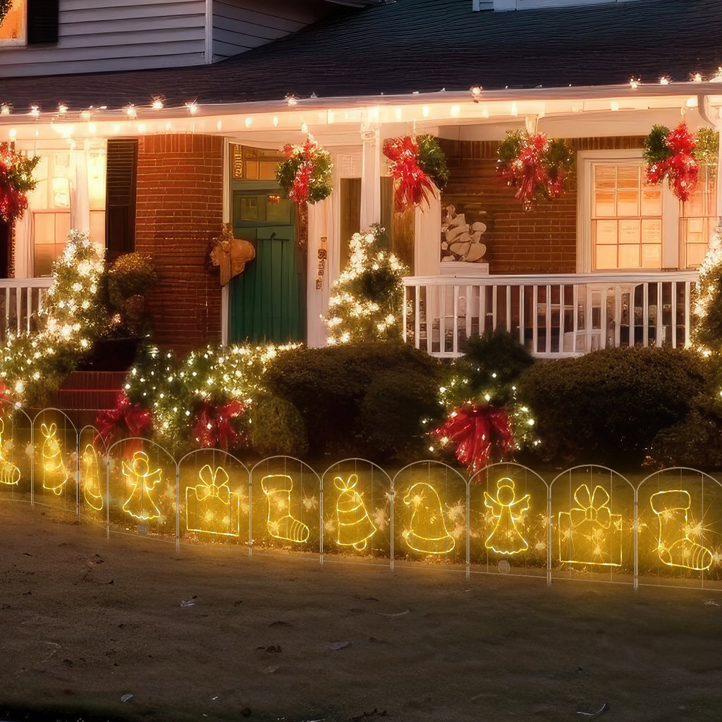 10-Pack Solar Outdoor Garden Fence Lights - 10FT Waterproof Landscape Path Lights with Holiday Patterns