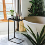 C-Shaped Side Tables for Small Spaces (Set of 2) - Black Industrial Snack Table, Sofa & Bedside Use