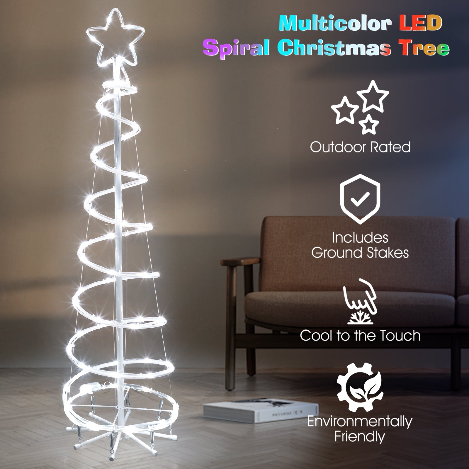 4ft Spiral LED Christmas Tree Outdoor Decorations - 16 Color Changing w/ Remote & Timer