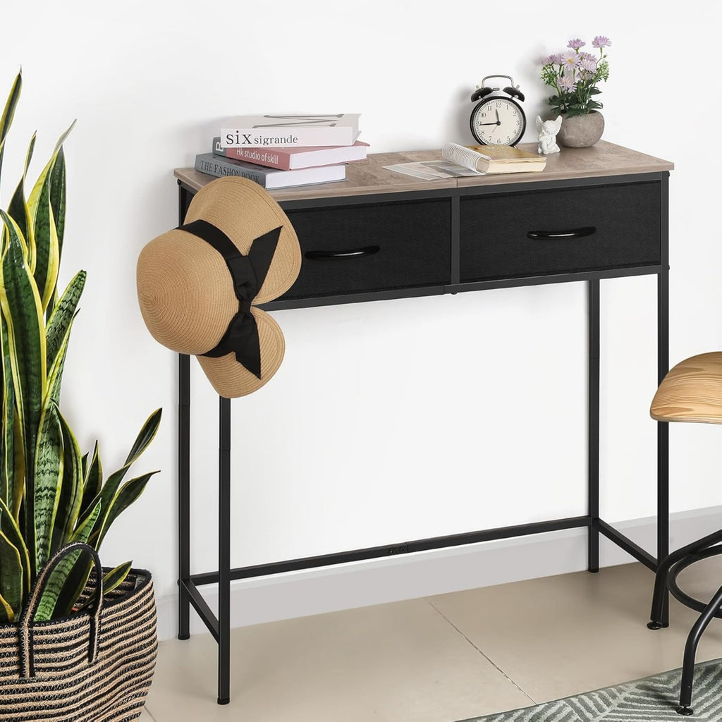 31. 5 inches Entryway Table Console Table with 2 Fabric Drawers Sofa Table Narrow Long with Side Hooks for Living Room, Couch, Hallway, Foyer, Kitchen Counter, Office
