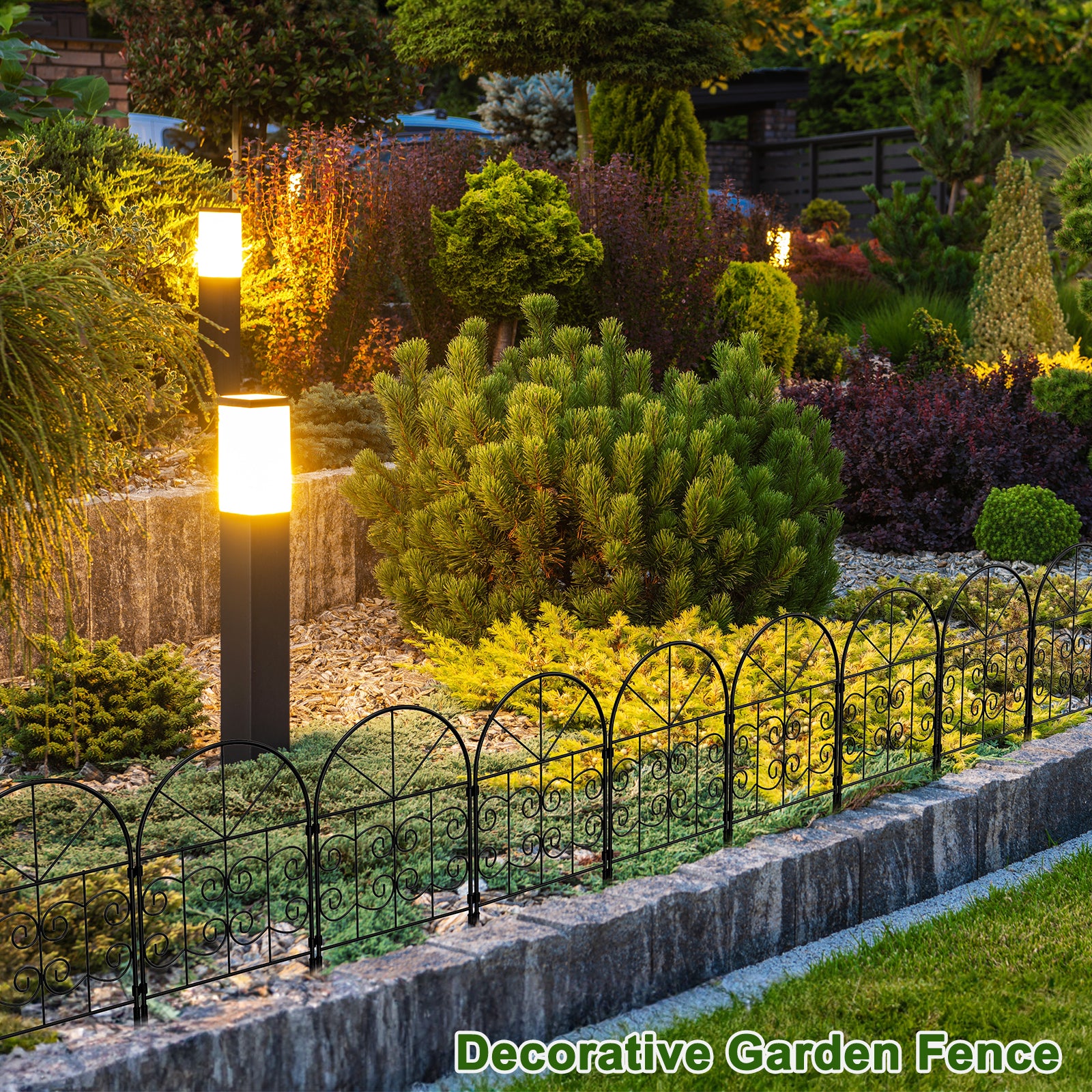 10/30 PCS Decorative Garden Fence, 22in x 10ft/30ft Animal Barrier Fence Rustproof Metal