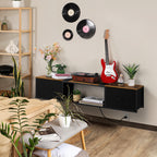 Farmhouse Floating TV Stand & Media Console with Power Outlets - Rustic Brown Wall Mount w/ Drawers