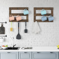 Three Tier Wall Mounted Coffee Cup Holder (Set of Two), Coffee Cup Holder with 9 Hooks, Display Organizer for Coffee Cups, Mugs and Key Storage