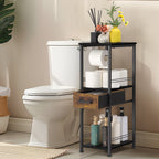 Farmhouse-Style Toilet Paper Floor Organizer with Pull-Out Drawer - Rustic Brown Utility Shelf for Small Spaces, Bathrooms, and Entryways