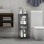 Slim Bathroom Storage Cabinet with Toilet Paper Holder - Narrow Multi-Purpose Floor Shelf for Small Spaces, Laundry Room & Kitchen Pantry, Black