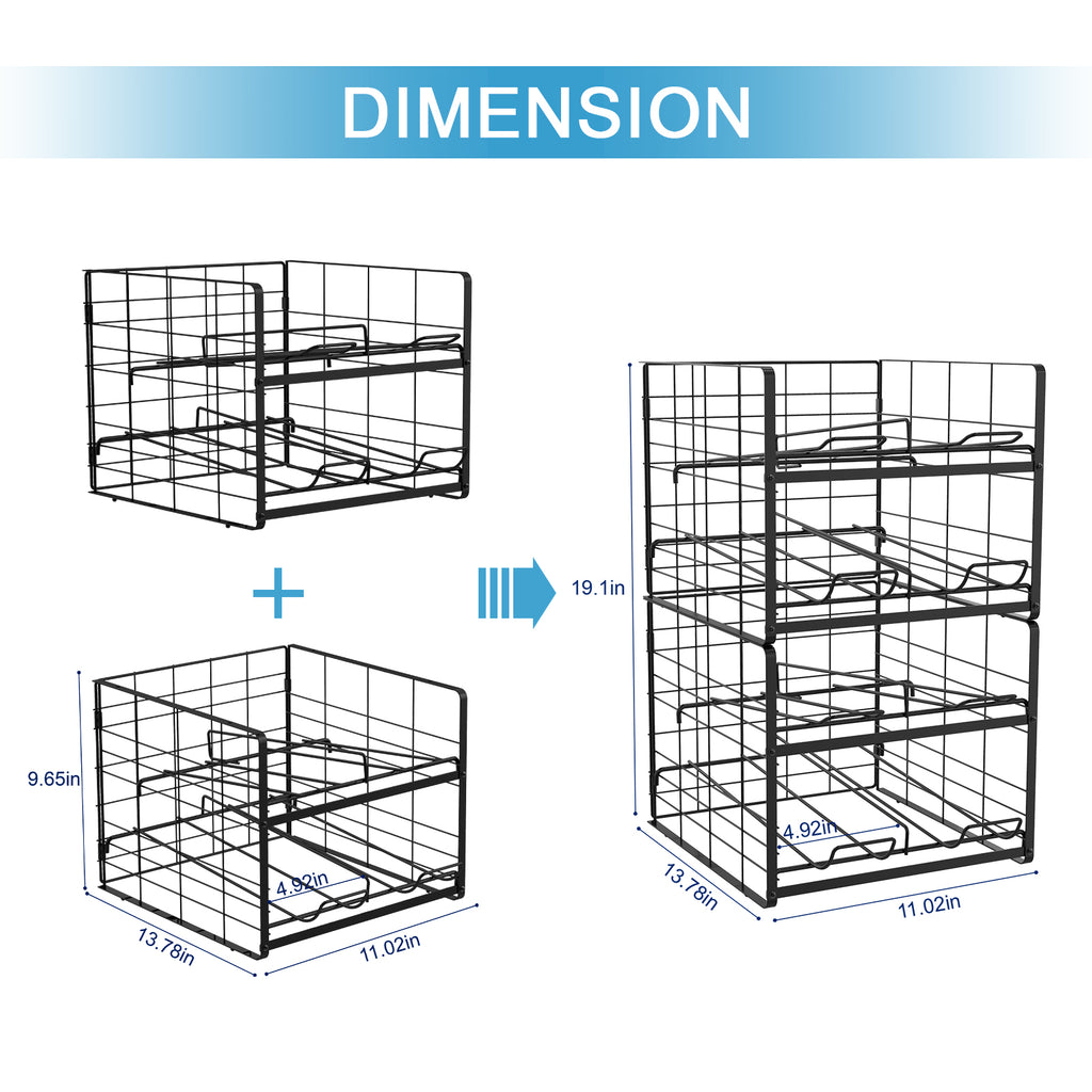 2 Pack Soda Can Organizer Beverage Rack Dispenser Stackable Can Rack Organizer for Pantry Refrigerator Kitchen Cabinets, Dispenser 20 Standard Size 12oz Soda Cans or Canned food