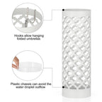 Modern Metal Umbrella Stand - Round White Umbrella Holder Rack with Drip Tray and Hooks for Entryway
