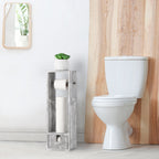 Rustic Wood Toilet Paper Holder Stand - Free-Standing Tissue Dispenser with Storage Drawer & Phone Shelf