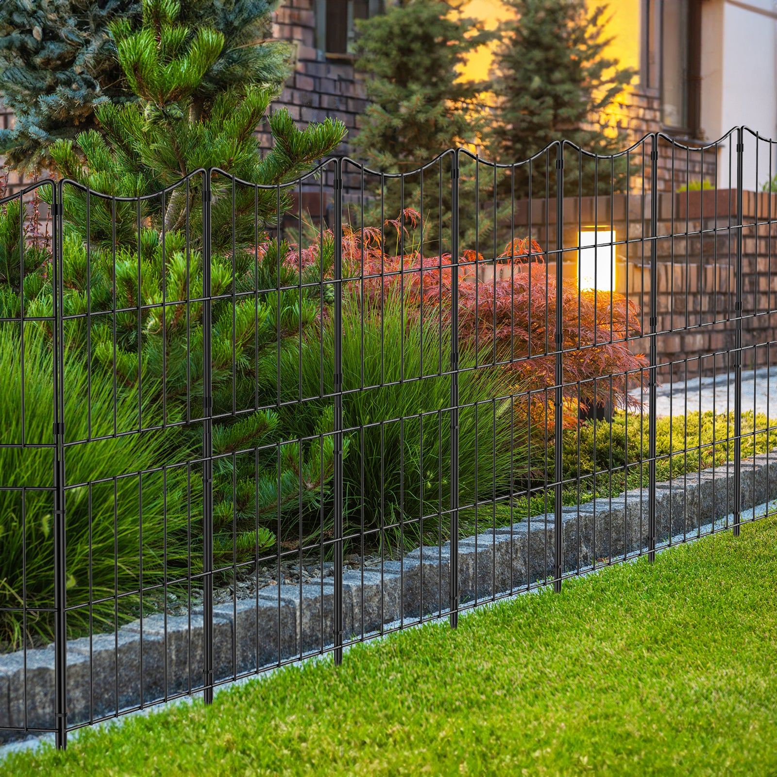 10 Pack Decorative Garden Fence, 37.5in H x 10ft L Rustproof Metal Wire Fencing, Outdoor Animal Barrier for Dogs & Flower Bed Edging, Black Arched Landscape Border