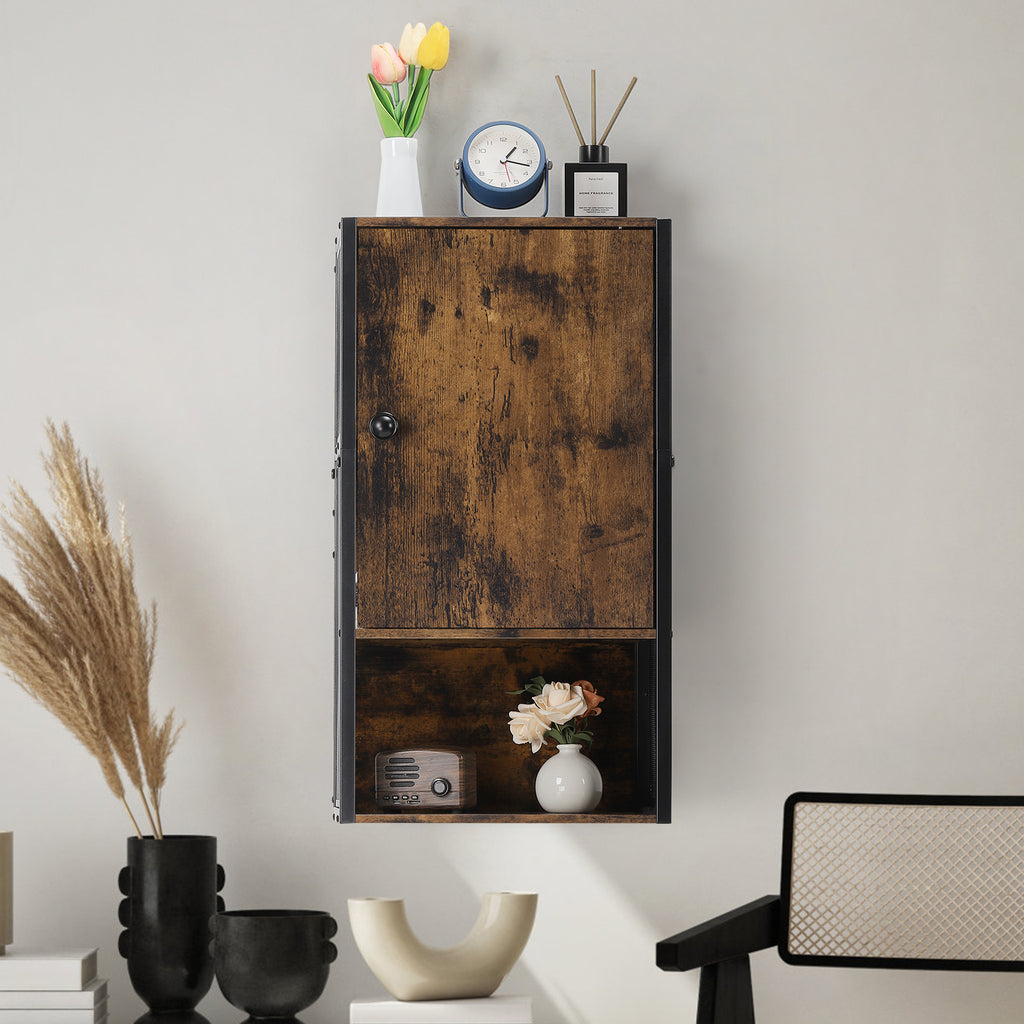 Rustic Farmhouse Wall-Mounted Bathroom Cabinet with Mesh Sides