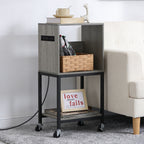 3-Tier Turntable Station and Vinyl Storage Cabinet with Built-in Charging Port, Versatile End Table for Media Organization in Living Room or Bedroom