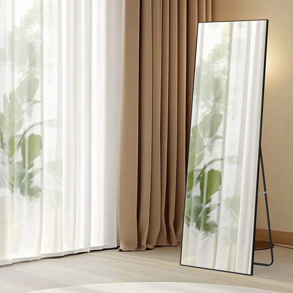65inch x 23inch Full Length Mirror with Standing Holder, Large Floor Mirror with Metal Frame, Dressing Mirror for Bedroom and Locker Room,