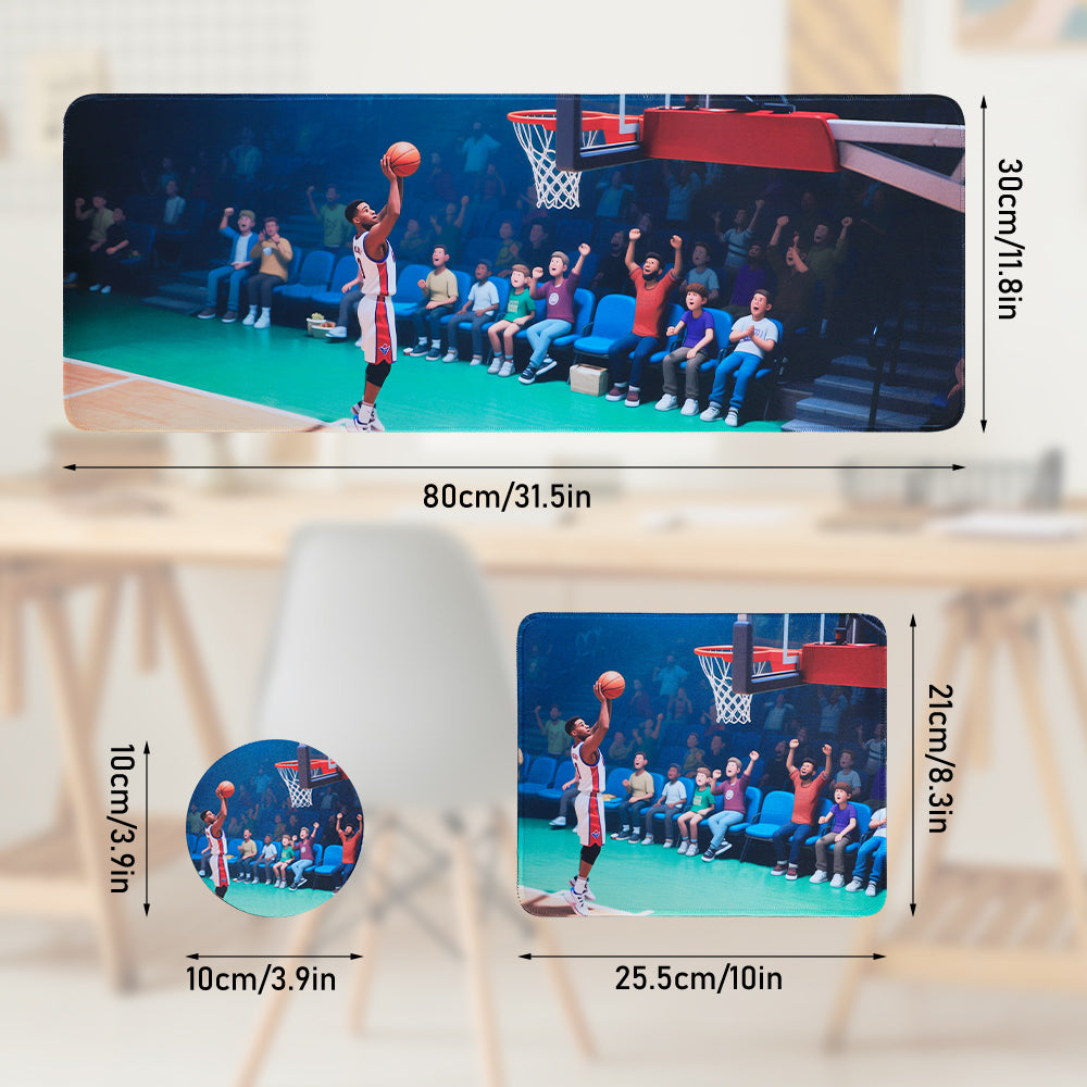 3-Piece Gaming Mouse Pad Set - Basketball Theme, Extended Desk Mat with Matching Mouse Pad & Coaster