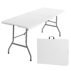 6-Foot Portable Folding Table, Heavy-Duty Indoor/Outdoor Utility Picnic Table with Carrying Handle (White)