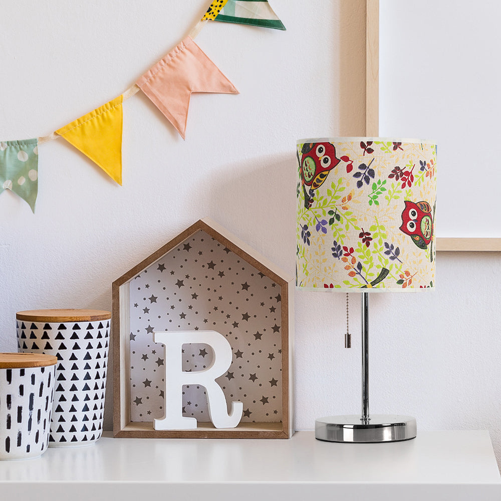 Modern Leaf Pattern Bedside Table Lamp， Decorative Printed Fabric Nightstand Lamp for Decor.