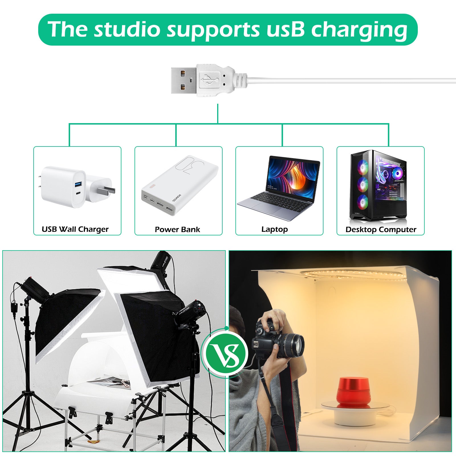 12" Pro Photography Lightbox Kit with Motorized Turntable, Phone Holder & Mirrored PVC for 3D Models