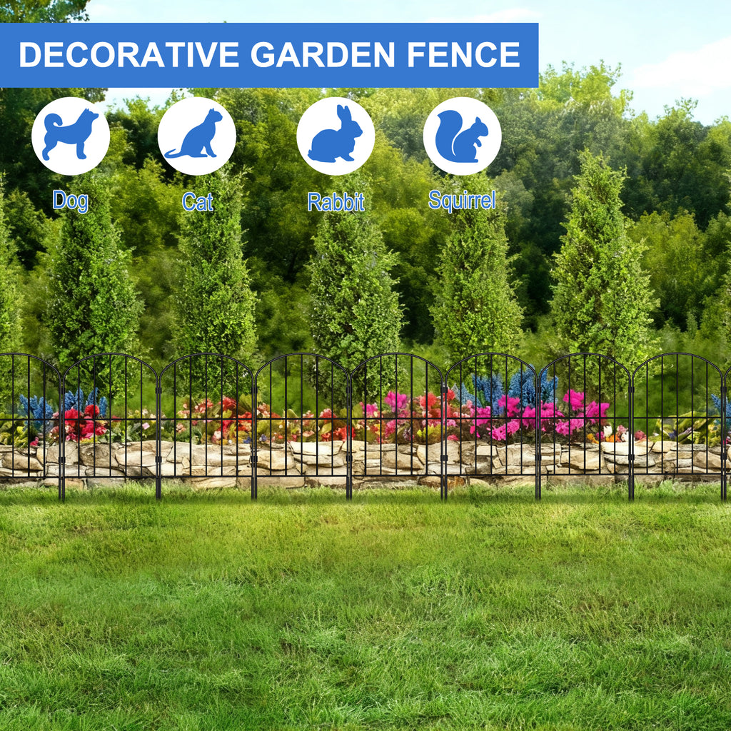 24" (H) x 10ft (L) Decorative Garden Fence - 10-Panel Rustproof Metal Border for Animals & Flower Beds, No-Dig Easy Install Yard Fencing, Arched