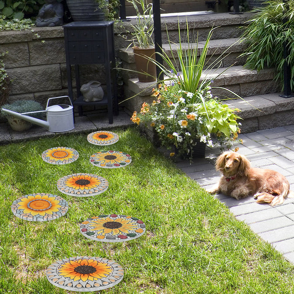 3-Pack Sunflower Decorative Garden Stepping Stones, 10-Inch Round Non-Slip Resin Path Stones for Yard Patio & Walkway