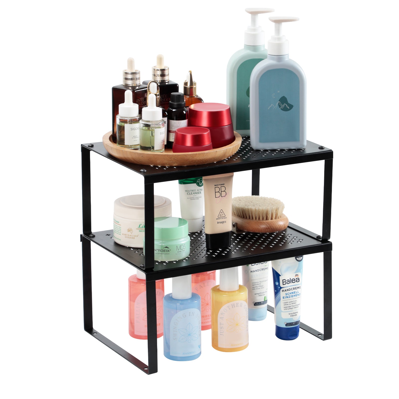Set of 2 Black Cabinet Shelf Inserts - Expandable & Stackable Kitchen Organizer for Spice Rack