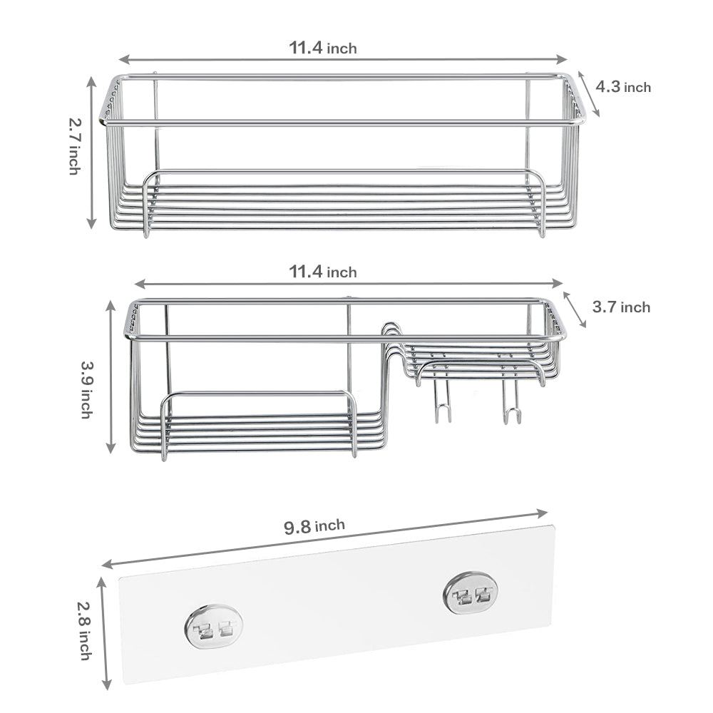 2-Pack Wall Mount No Drill Shower Caddy with Hooks - Space Saving Bathroom Organizer for Shampoo Conditioner and Bath Essentials