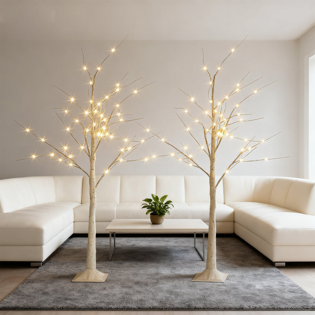 2-Pack 4FT Lighted Birch Trees with Fairy Lights - Plug-in Artificial Christmas Twig Trees for Indoor/Outdoor
