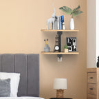 2-Tier Floating Wall Shelves, Wood & Metal Decorative Storage Rack for Bedroom & Living Room