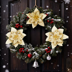 Christmas Tree Glitter Poinsettia Flowers Artificial Berry Picks Decorations，12 pcs