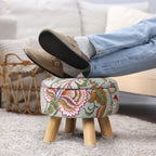 Round Storage Ottoman w/ Reversible Tray Lid - Upholstered Footrest Pouf for Living Room/Dorm, Red