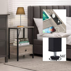 Set of 2 Nightstands with Charging Station & Fabric Drawers, 24" H Gray Bedside Tables for Apartment & Small Bedroom,