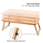 Large Ambidextrous Bamboo Bed Tray for Laptops, Tilting Surface Breakfast Table with Storage Drawer