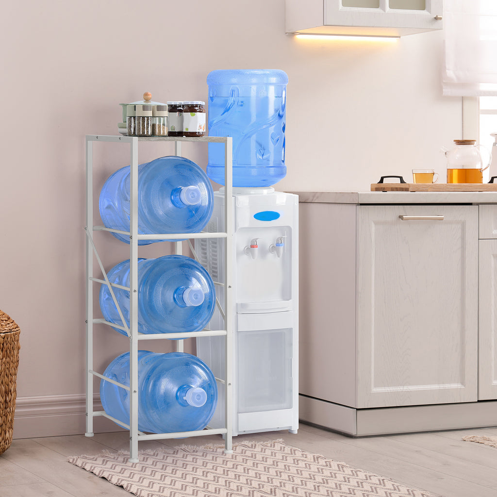 3-Tier Heavy Duty 5-Gallon Water Jug Storage Rack with Top Shelf and Rolling Casters, Black Organizer for Home and Office