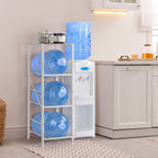3-Tier Heavy Duty 5-Gallon Water Jug Storage Rack with Top Shelf and Rolling Casters, Black Organizer for Home and Office