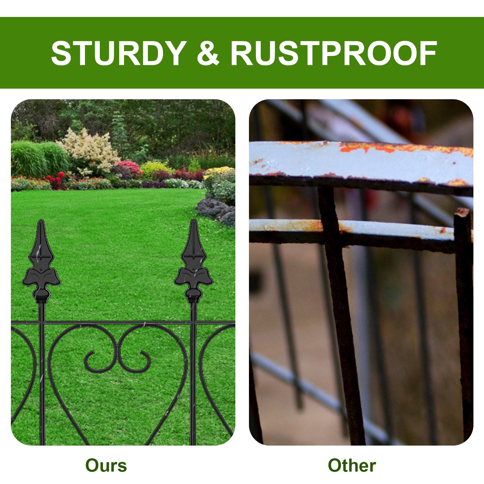 15 Panels Decorative Garden Fence, Rustproof Outdoor Landscape Metal Border Edging Fencing Flower Animal Dogs Barrier Section Panel Decor
