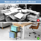 2-Tier Rolling File Cart with Side Hooks - Mobile Office Organizer for Letter & Legal Size Hanging Folders, Heavy-Duty File Storage Cabinet, Black