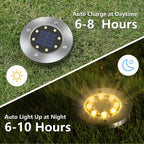 8 Pcs Solar Ground Lights Disk Lights for Outdoor Garden Buried Light Waterproof