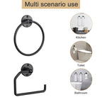 Matte Black Bathroom Hardware Set (3-Piece) - Towel Rings & Toilet Paper Holder Kit