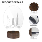 New York City Skyline 3D Acrylic Night Light, Statue of Liberty & Empire State Building LED Table Lamp with Wooden Base, USB Powered Decor Desk Lamp, Anti-Slip Base Bedroom Bedside Decor Lamp, Creative Souvenir Gift for Home Decor