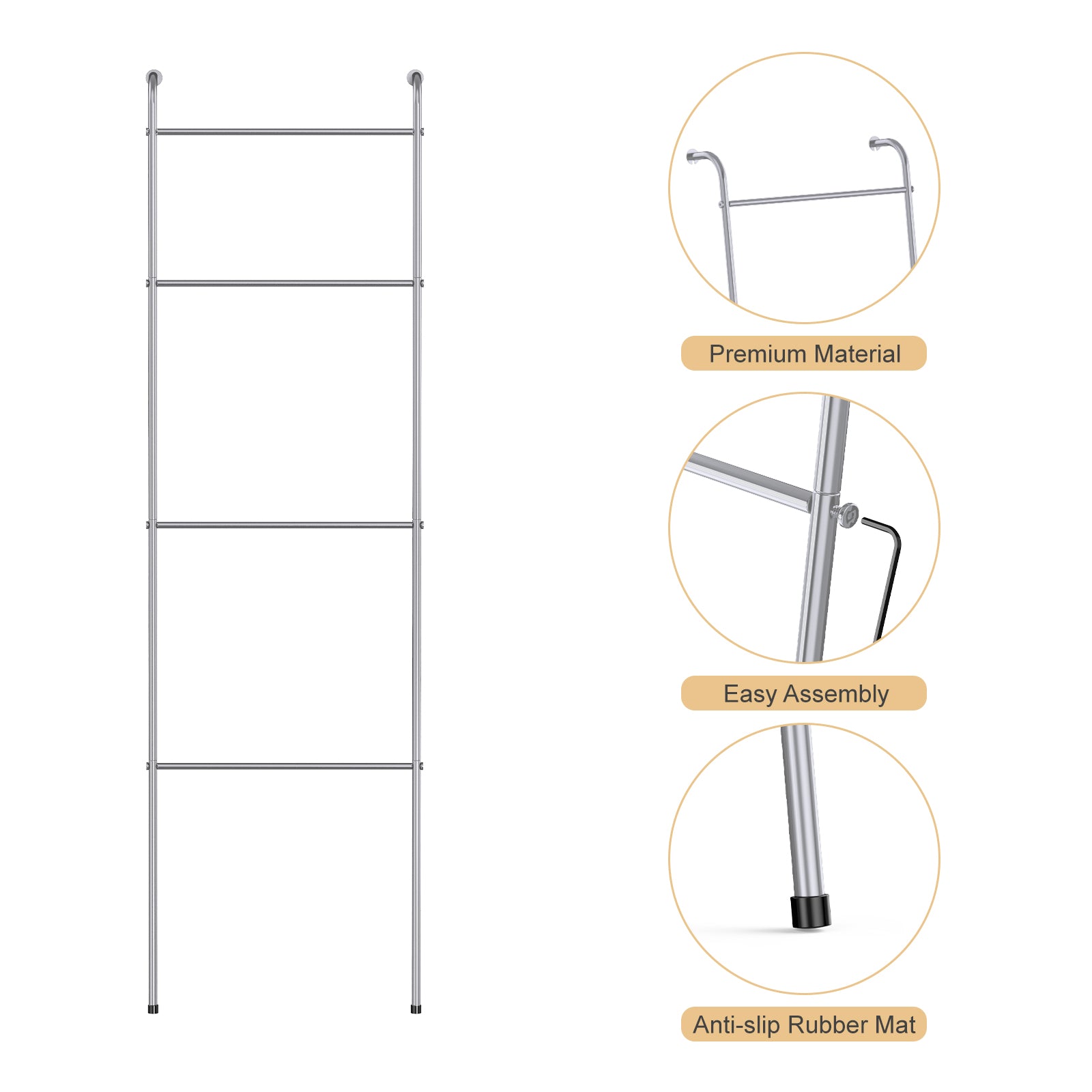 4-Bar Freestanding Towel Rack (2-Pack)- Metal Ladder Style Towel Holder for Bathroom