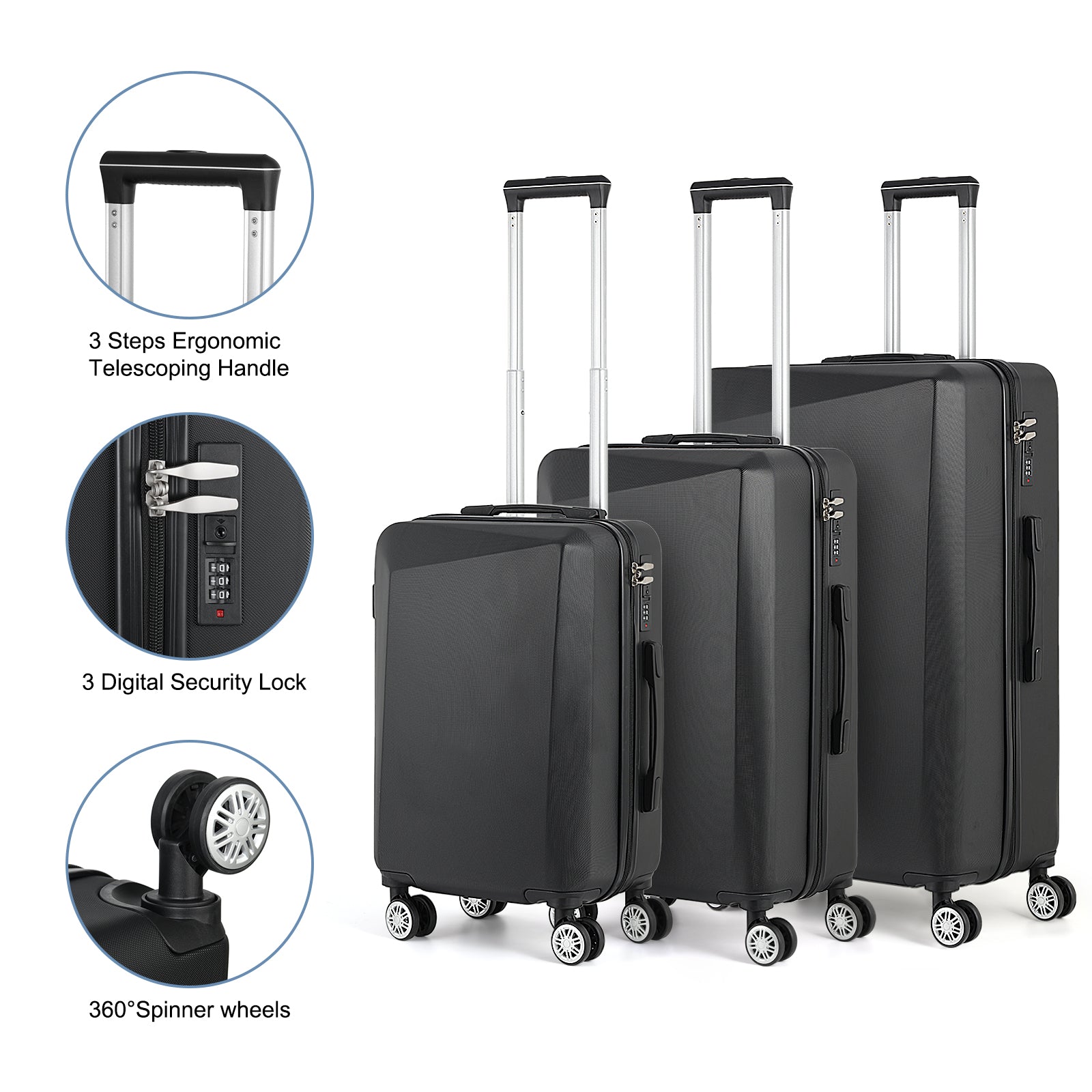 3 Piece Luggage Set Hardside Lightweight Suitcase TSA Spinner Wheels 20/24/28 inch