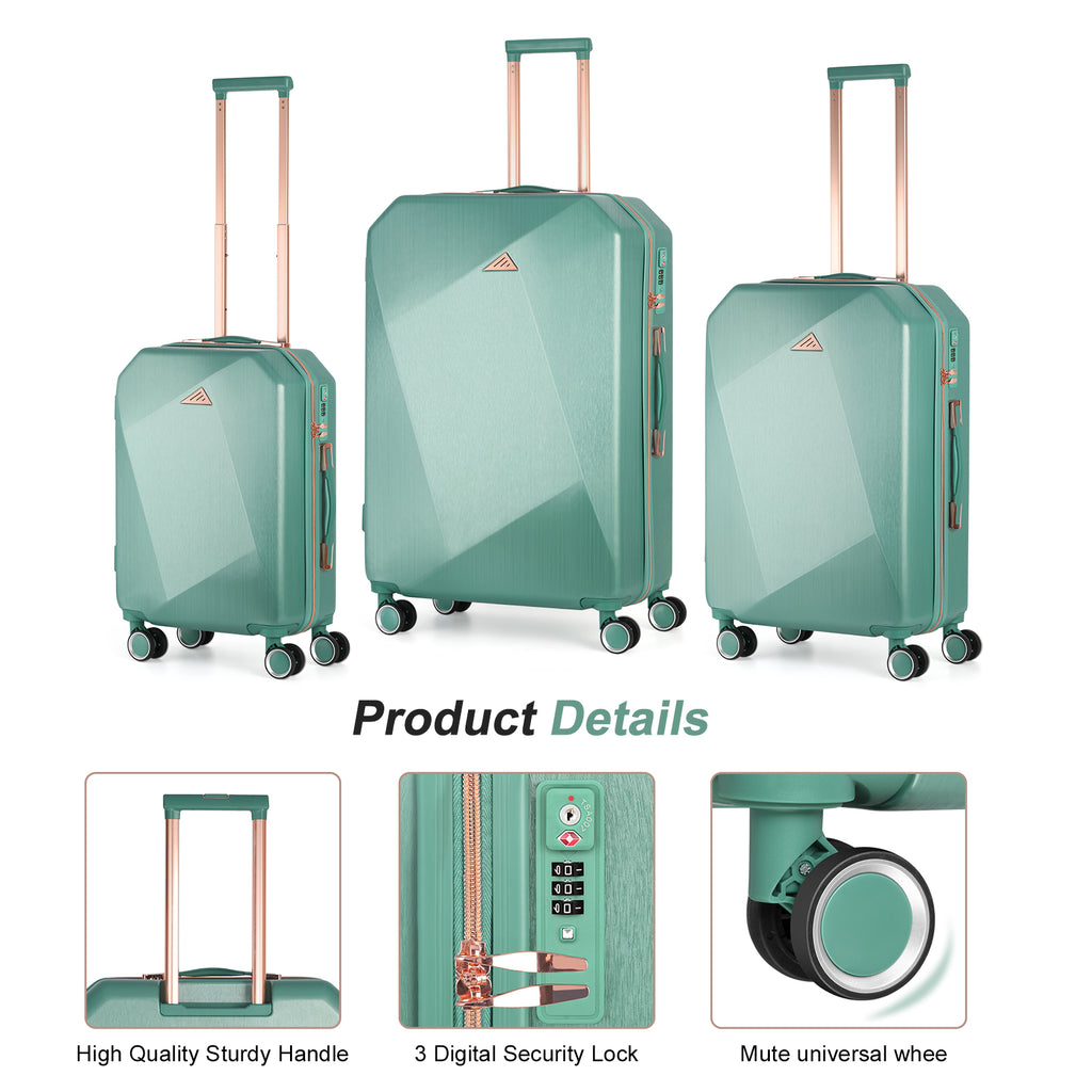 Luggage Set 3 Piece Luggage Set Carry On Suitcase Hardside Luggage with TSA Lock Spinner Wheels, Rose Gold ABS+PC (20in/24in/28in)
