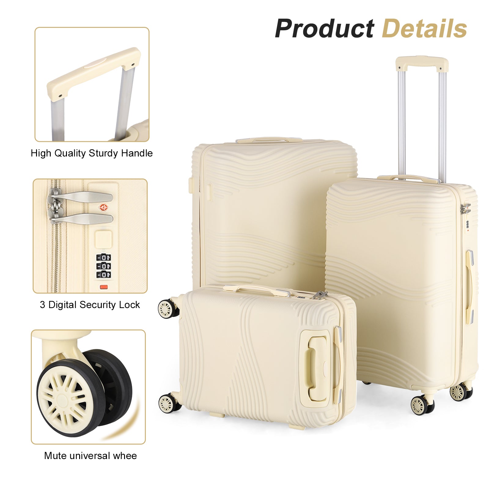 3 Piece Luggage Sets with TSA Travel Bag ABS Hard Shell Suitcases Spinner Wheels