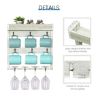 Mug Rack Shelf for Wall Coffee Mug Holder with 6 Hooks and 4 Glasses Hanging Cups Organizer Wall Mount with Shelf Wood Cups Organizer 3 Tier Mugs Display and Collection for Home Kitchen