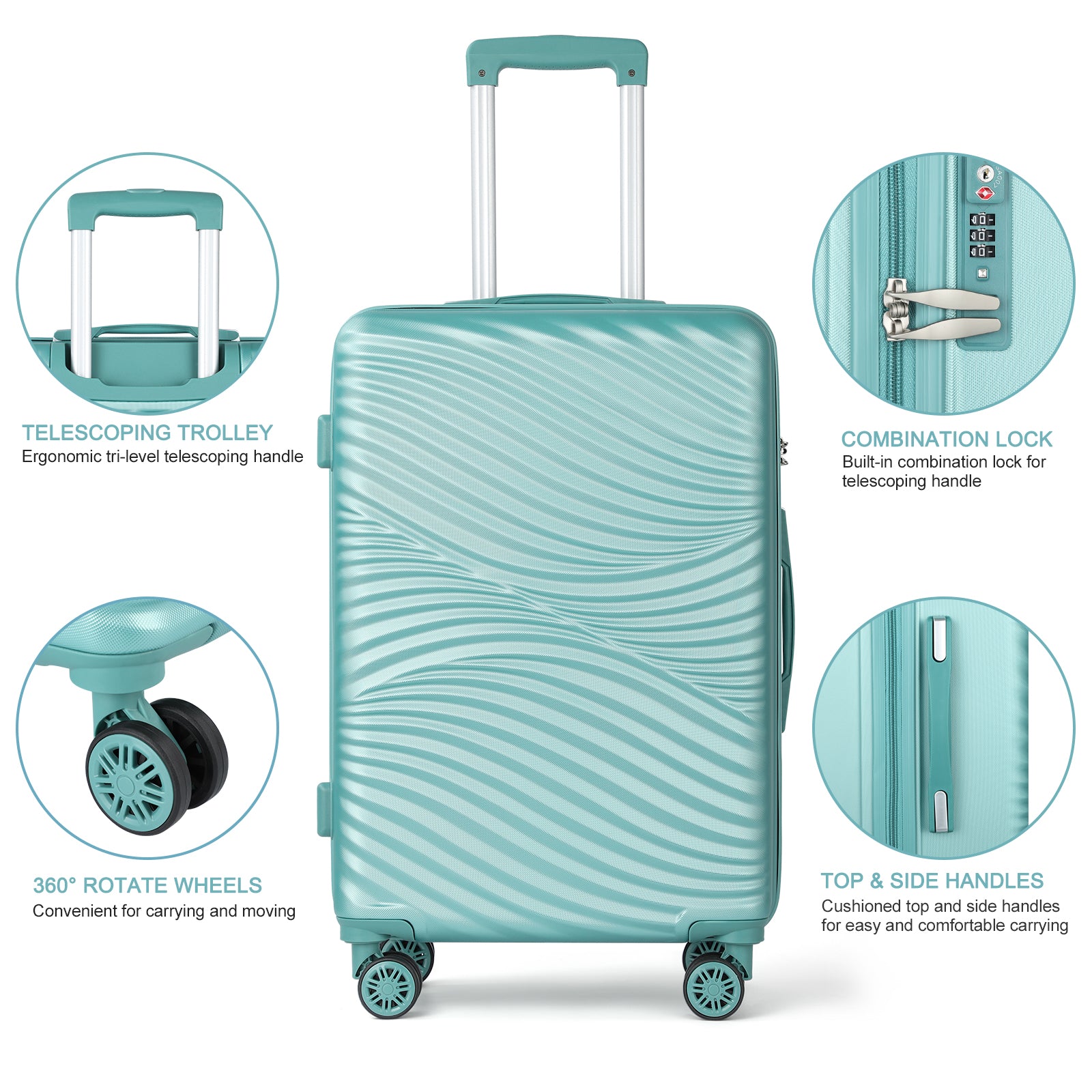 3Pcs Travel Luggage Set Trolley Spinner 20 /24/28 inch Suitcase Hard Shell Gold