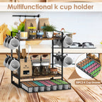 3-Tier Coffee Station Organizer - Countertop Mug Holder with 12 Hooks & 28 Pod Storage Drawer,