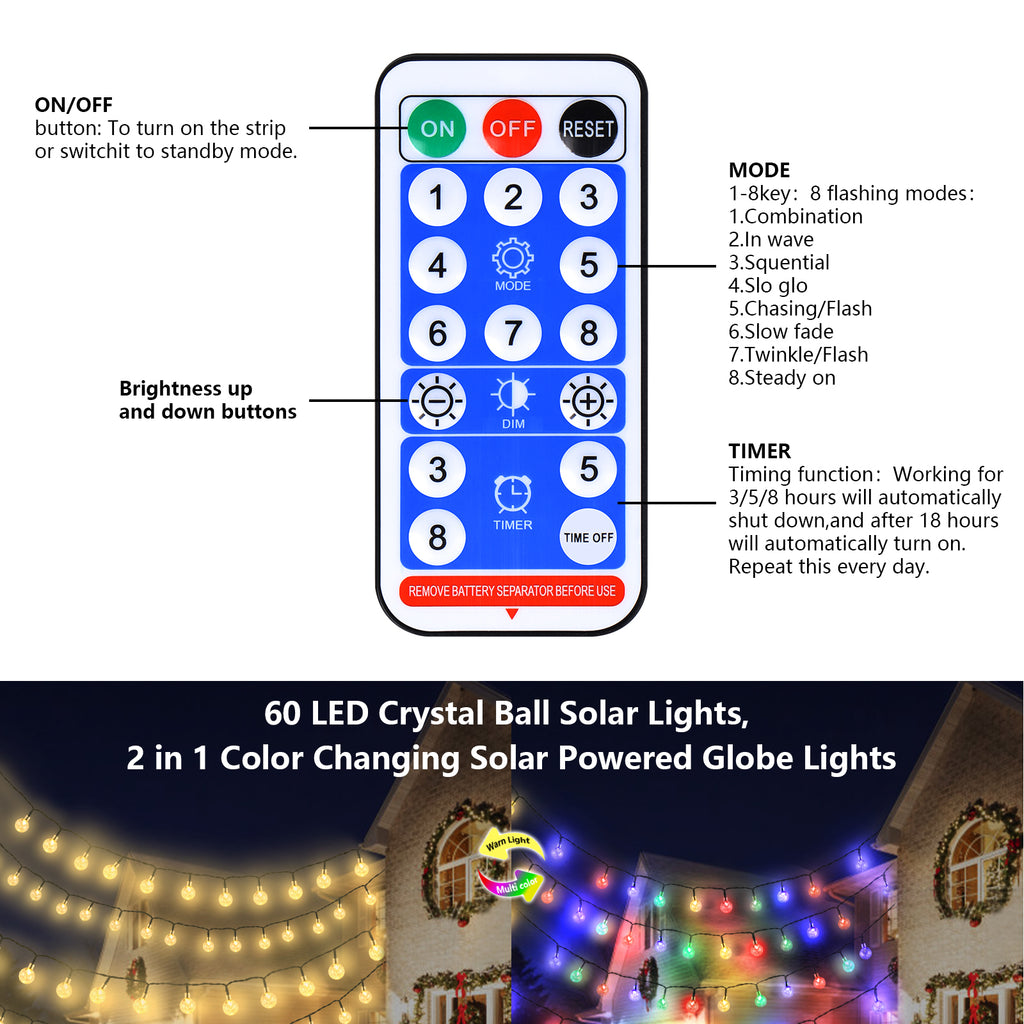Coloured Globe String Lights Battery Operated, color-changing LED Light Strings,, Colour Changing Water Proof Crystal Ball Outdoor String Lights with Remote Control for Home, Patio, Party, Garden, Christmas, Easter